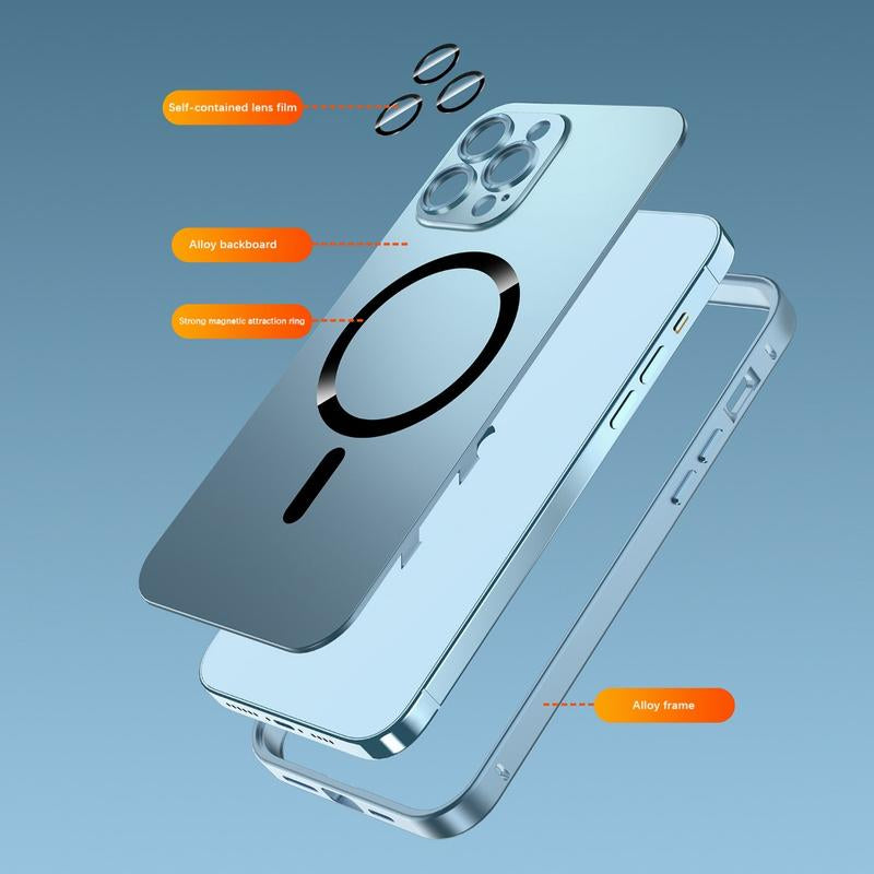 Alloy Aluminum Metal Mag Safe Magnetic Case for Iphone 16 15 14 13 12 Pro Max,Ultra Thin Phone Case Full Coverage Lens Protective Wireless Charging Protective Cover