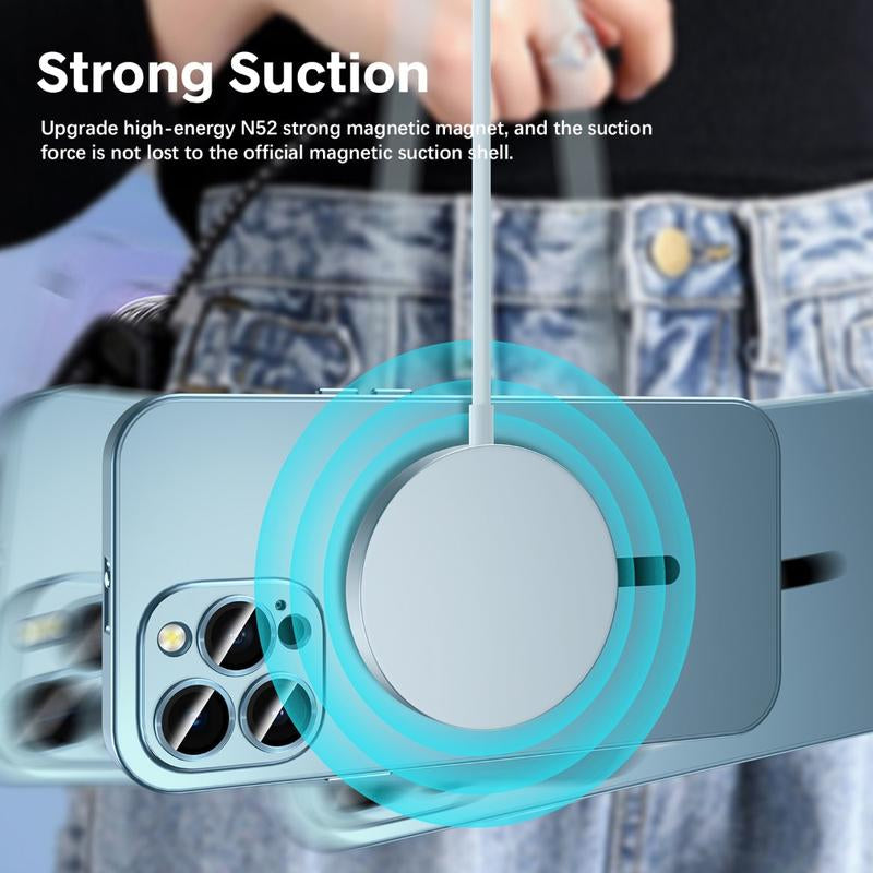 Alloy Aluminum Metal Mag Safe Magnetic Case for Iphone 16 15 14 13 12 Pro Max,Ultra Thin Phone Case Full Coverage Lens Protective Wireless Charging Protective Cover