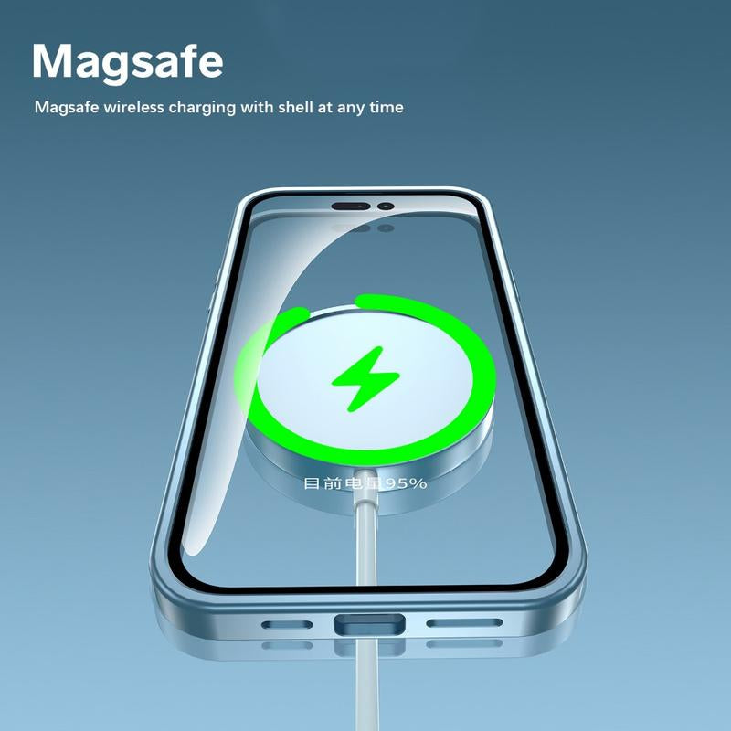 Alloy Aluminum Metal Mag Safe Magnetic Case for Iphone 16 15 14 13 12 Pro Max,Ultra Thin Phone Case Full Coverage Lens Protective Wireless Charging Protective Cover