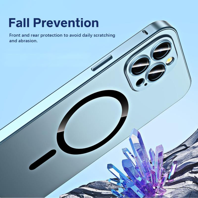 Alloy Aluminum Metal Mag Safe Magnetic Case for Iphone 16 15 14 13 12 Pro Max,Ultra Thin Phone Case Full Coverage Lens Protective Wireless Charging Protective Cover
