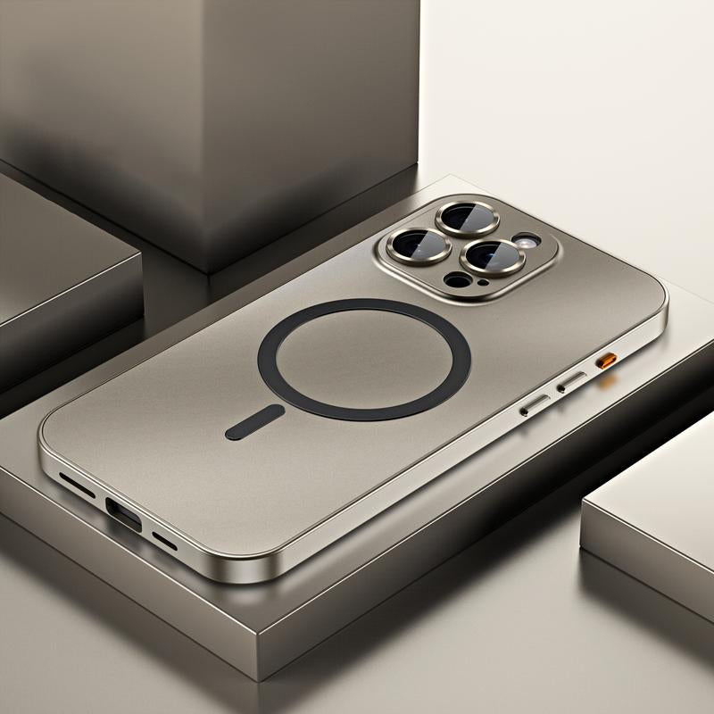 Alloy Aluminum Metal Mag Safe Magnetic Case for Iphone 16 15 14 13 12 Pro Max,Ultra Thin Phone Case Full Coverage Lens Protective Wireless Charging Protective Cover